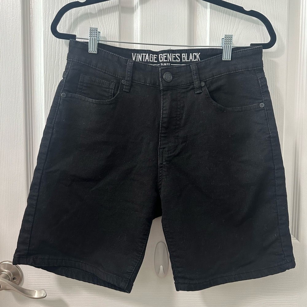 Mens VINTAGE GENES Black Slim Fit Denim Jean Shorts W30 Normcore Casual Classic